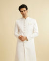 Warm White Buta & Trellis Patterned Sherwani Set